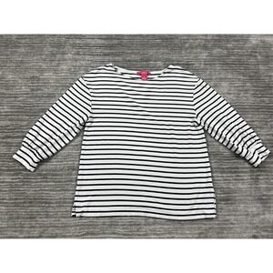Catherine Top Womens Medium White Black Striped 3/4 Sleeve Viscose Blend